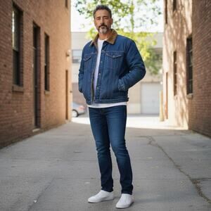 70's Vintage Saddle King Mens XL Western Denim Jacket Sherpa Lined Corduroy Trim